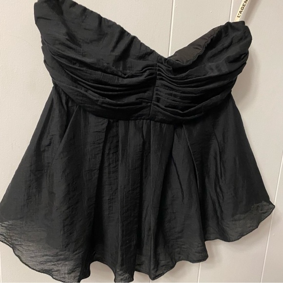 L’Agence Black Peplum Strapless Sleeveless Top Blouse Frilly Open Back Ruched - Picture 4 of 14